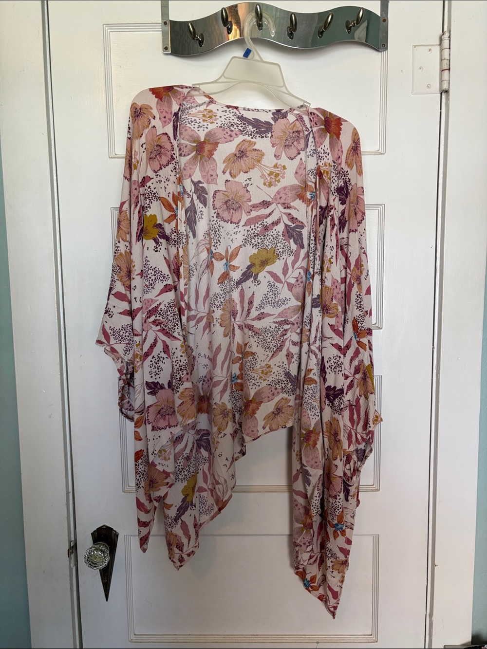 Elly & Grace Floral Open-Front Kimono Cardigan in Blush Pink Size S-M